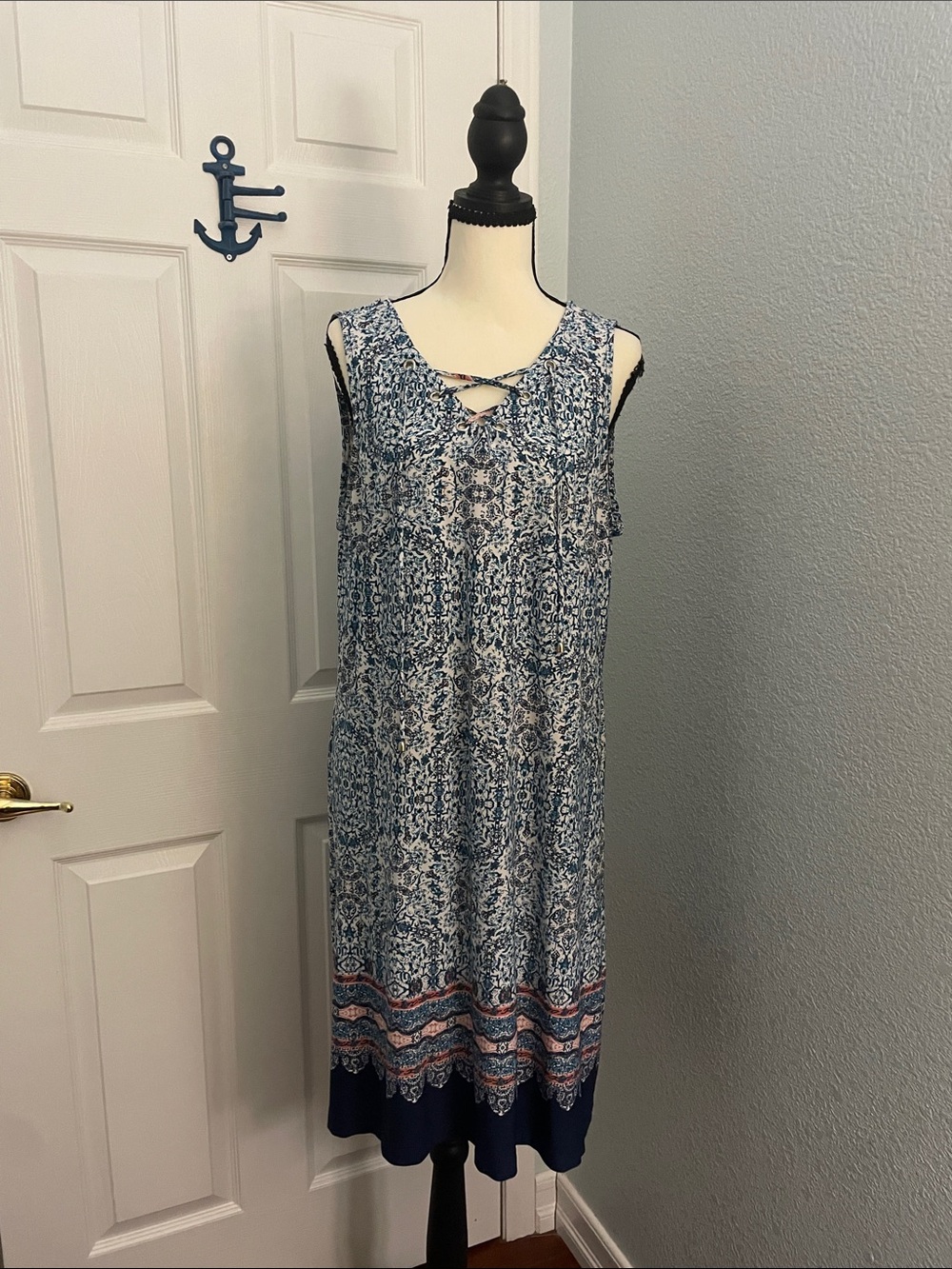 Liz Claiborne Blue Patterned Sleeveless Midi Dress